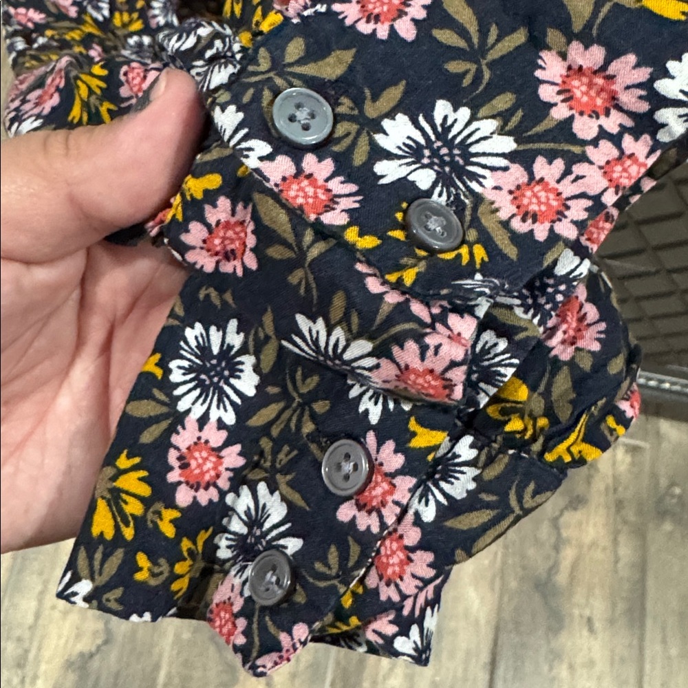 LOFT Dark Floral Top with Pink and Yellow Accents - Picture 4 of 6